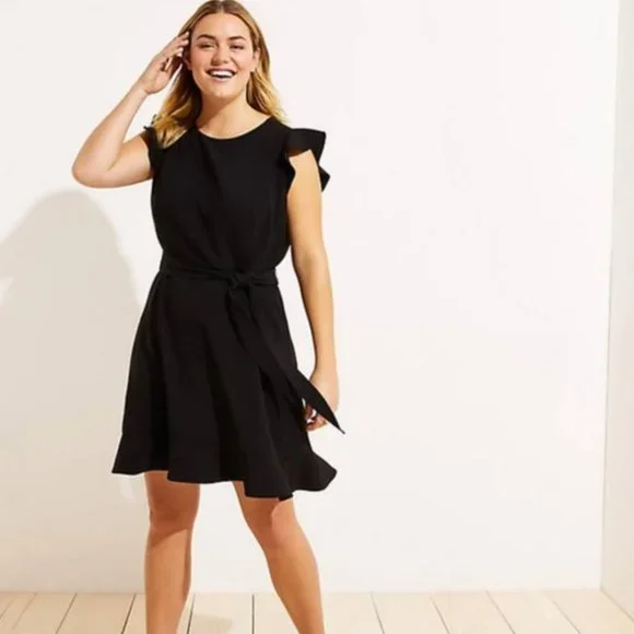 LOFT | Dresses | Loft Black Flutter Sleeve Shortsleeve Dress 4 | Poshmark